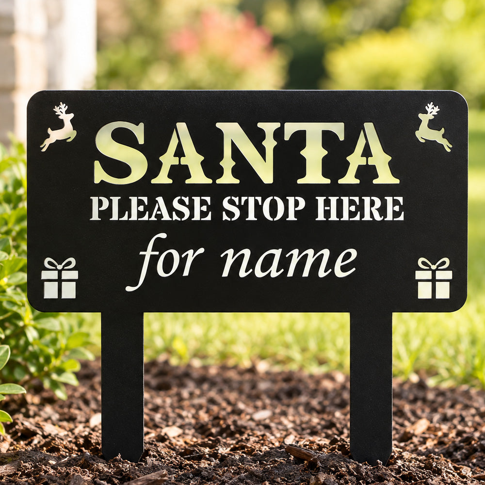 Personalized Metal Garden Stake -  Santa Please Stop Here