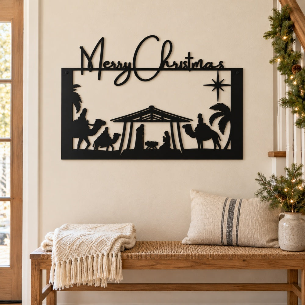 Metal Wall Art - Merry Christmas Nativity Scene