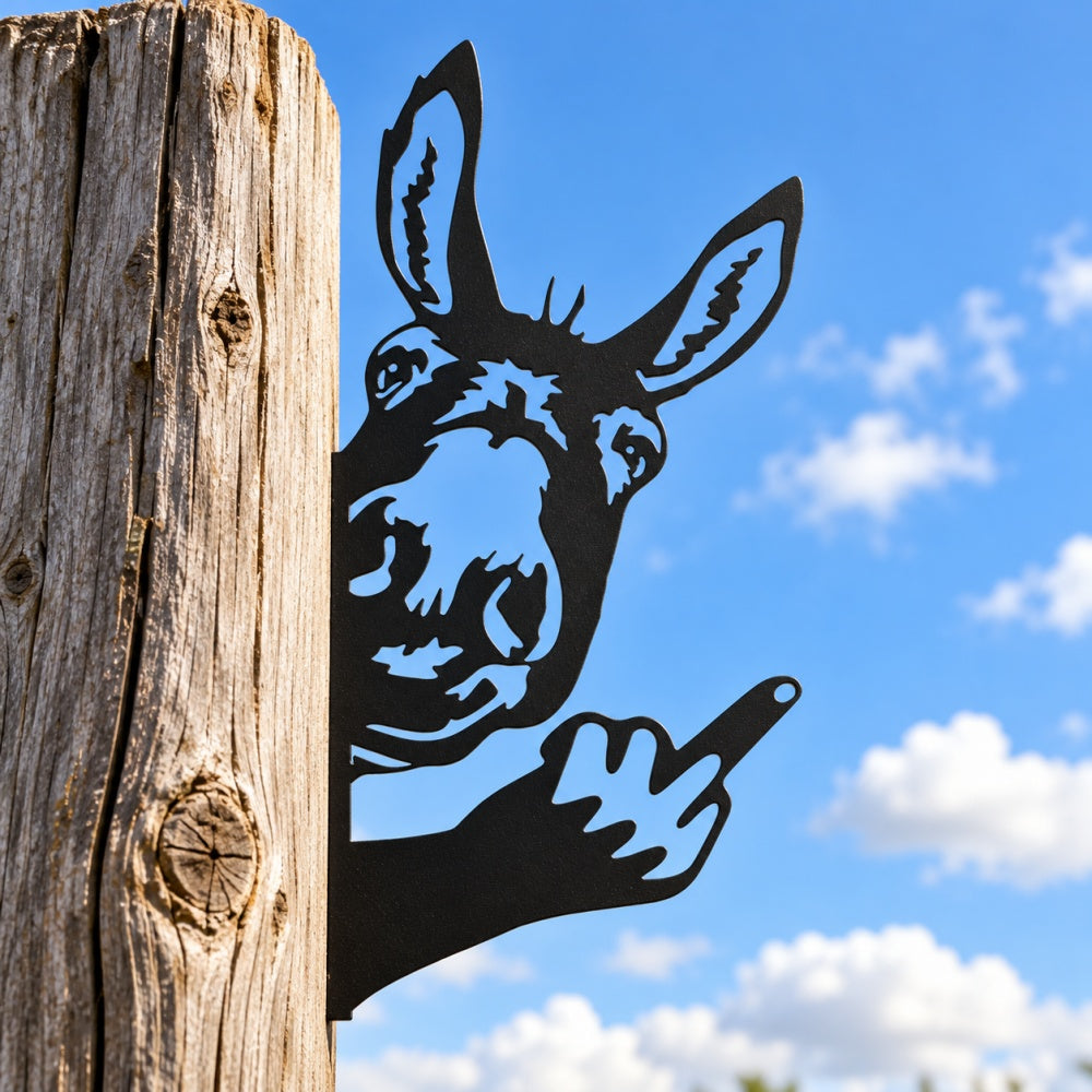Funny Metal Animal Fence Peeker - Donkey