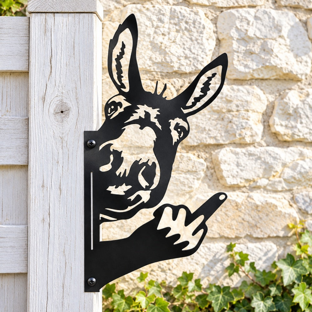 Funny Metal Animal Fence Peeker - Donkey