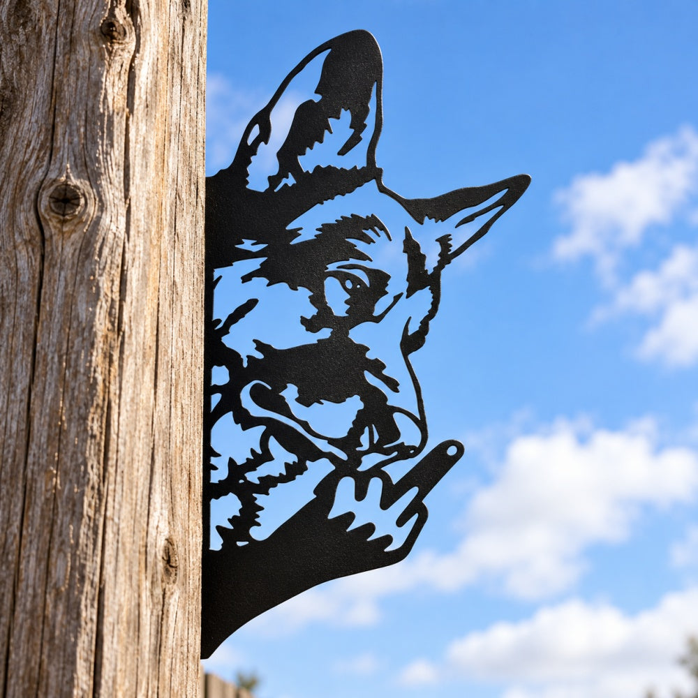 Funny Metal Animal Fence Peeker - German Shepherd