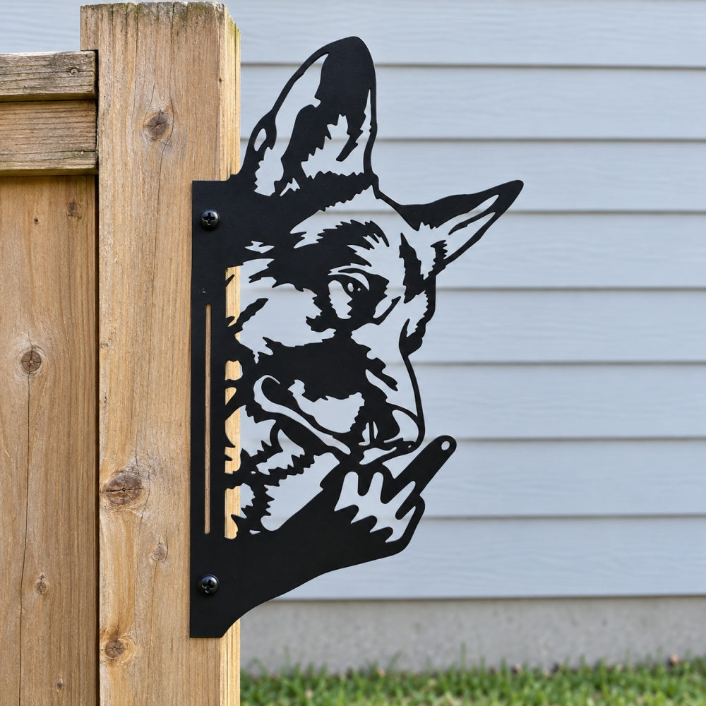Funny Metal Animal Fence Peeker - German Shepherd