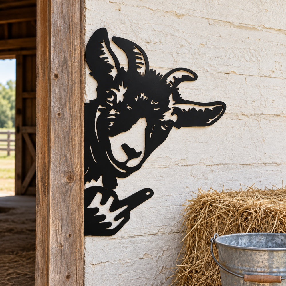 Funny Metal Animal Fence Peeker - Goat