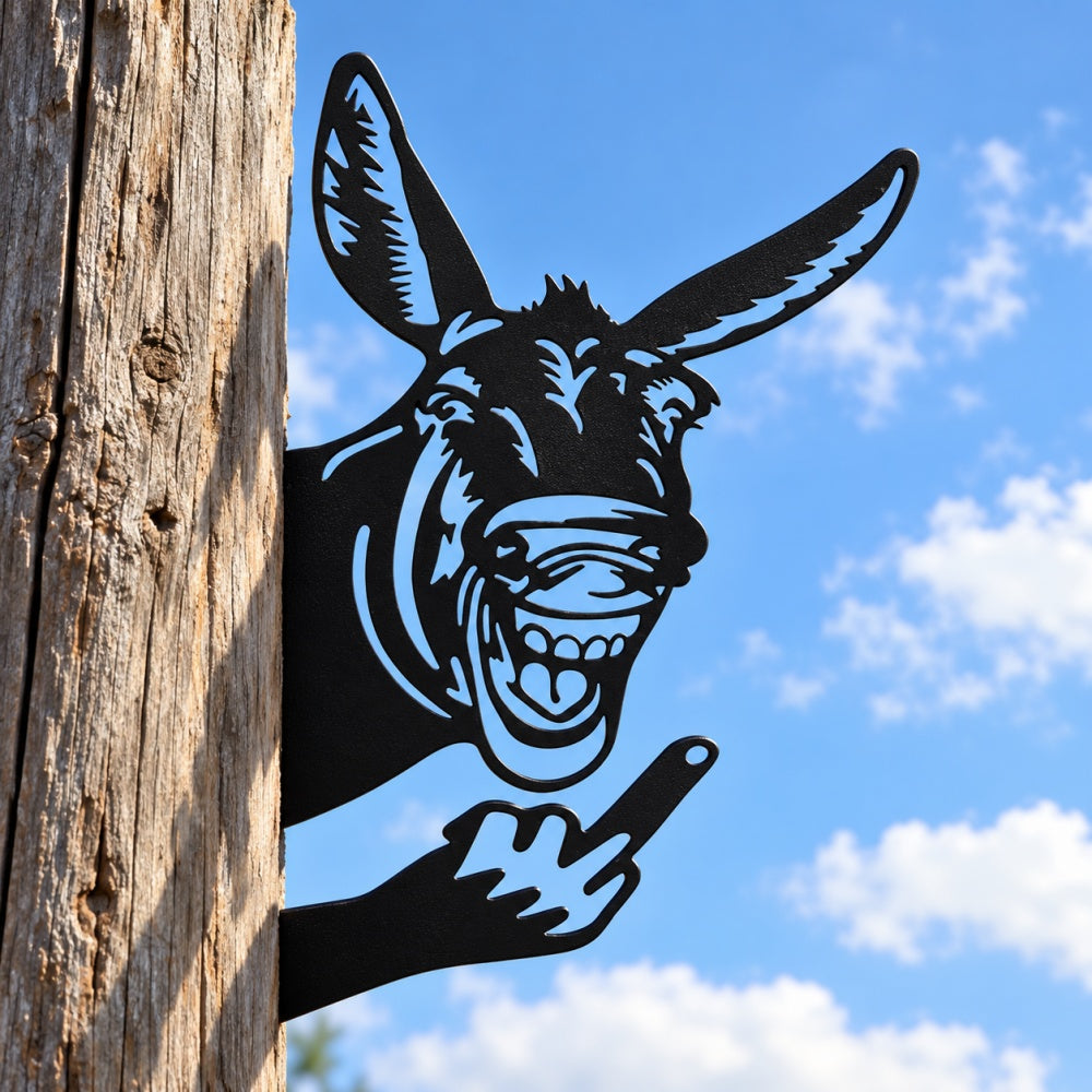 Funny Metal Animal Fence Peeker - Grinning Donkey