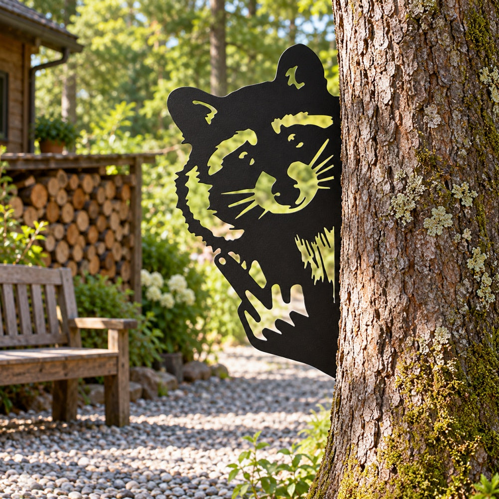 Funny Metal Animal Fence Peeker - Raccoon