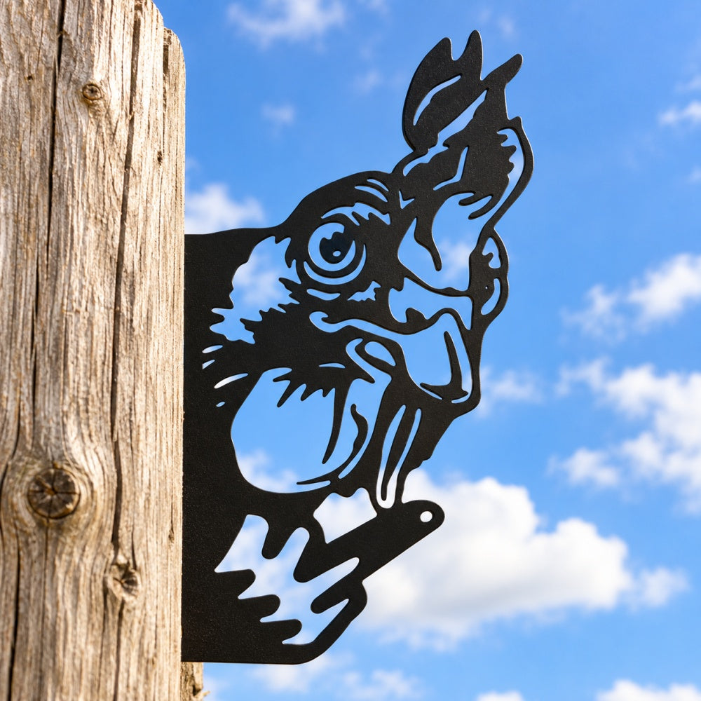 Funny Metal Animal Fence Peeker - Rooster