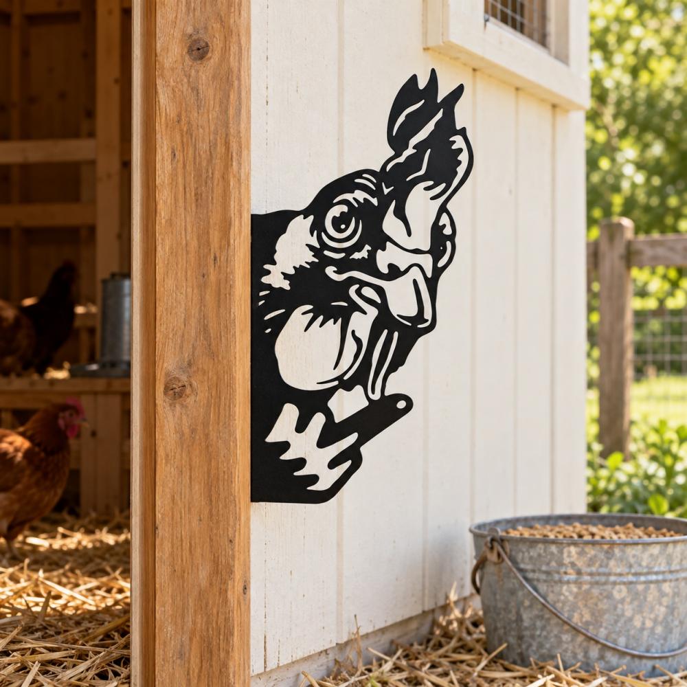 Funny Metal Animal Fence Peeker - Rooster