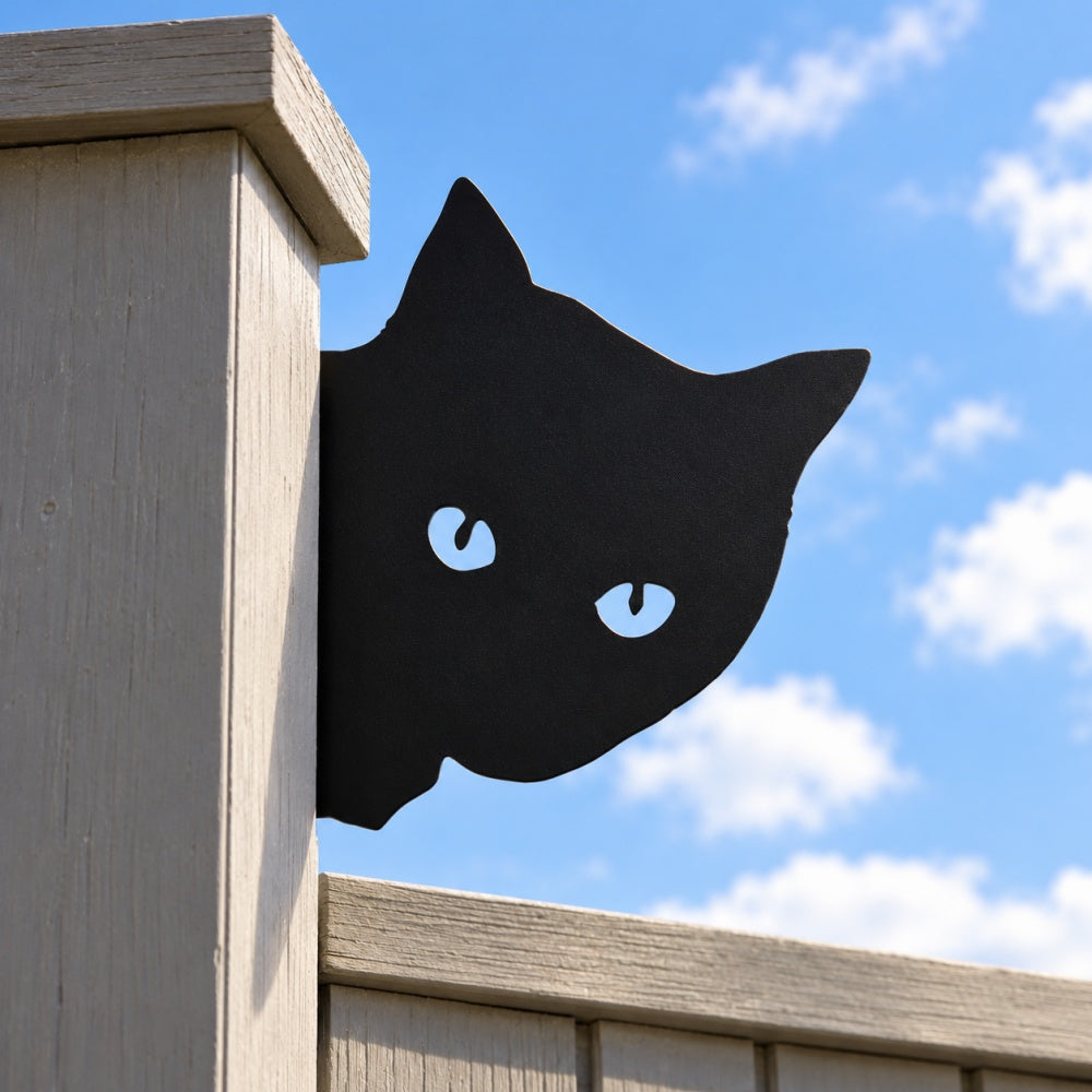 Metal Animal Fence Peekers - Black Cat