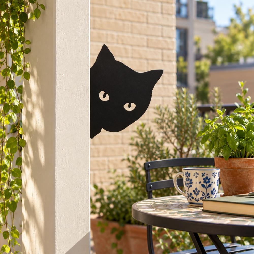 Metal Animal Fence Peekers - Black Cat