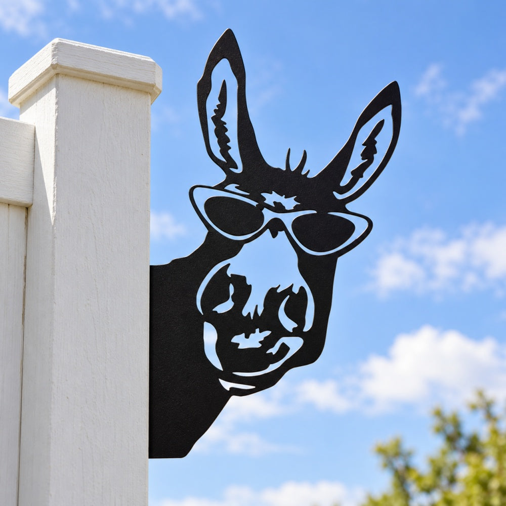 Metal Animal Fence Peekers - Cool Donkey with Sunglasses