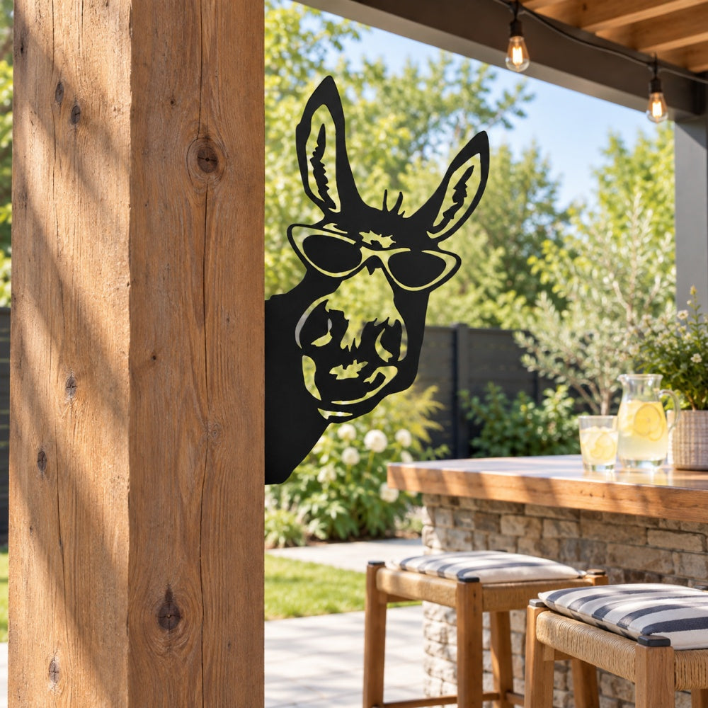 Metal Animal Fence Peekers - Cool Donkey with Sunglasses