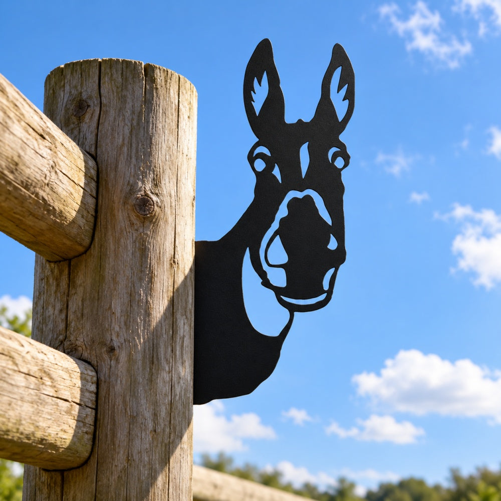 Metal Animal Fence Peekers - Curious Donkey