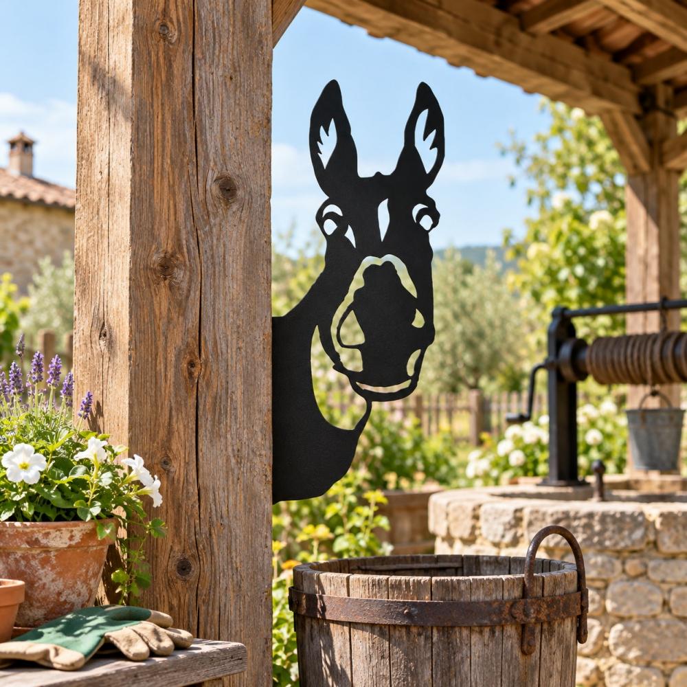 Metal Animal Fence Peekers - Curious Donkey