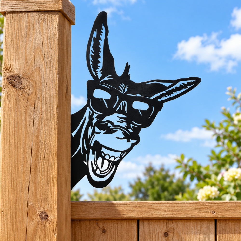 Metal Animal Fence Peekers - Donkey with Sunglasses