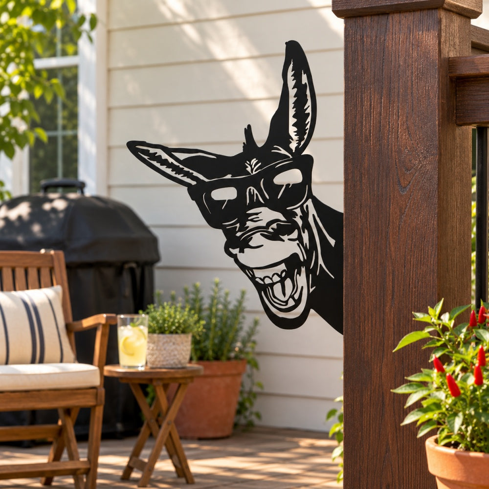 Metal Animal Fence Peekers - Donkey with Sunglasses