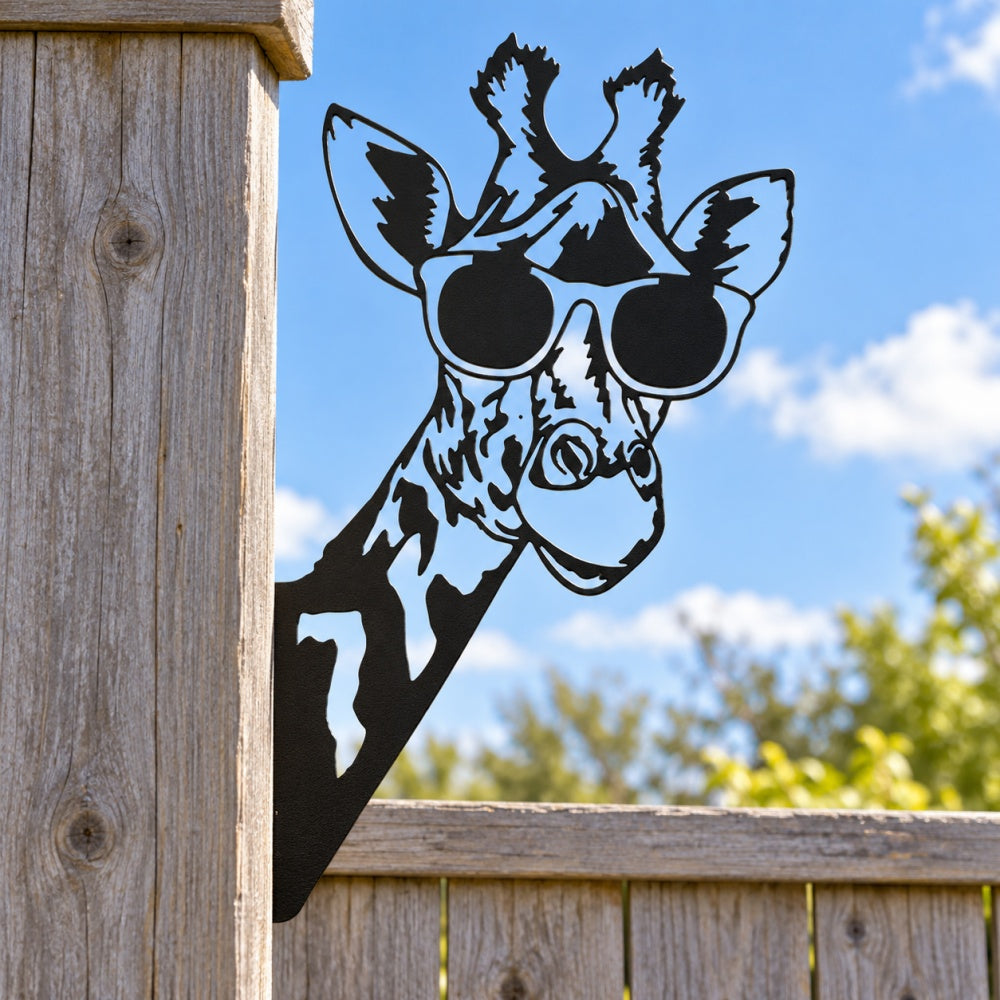 Metal Animal Fence Peekers - Giraffe with Sunglasses