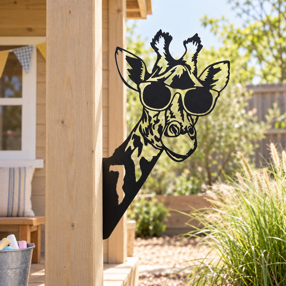 Metal Animal Fence Peekers - Giraffe with Sunglasses
