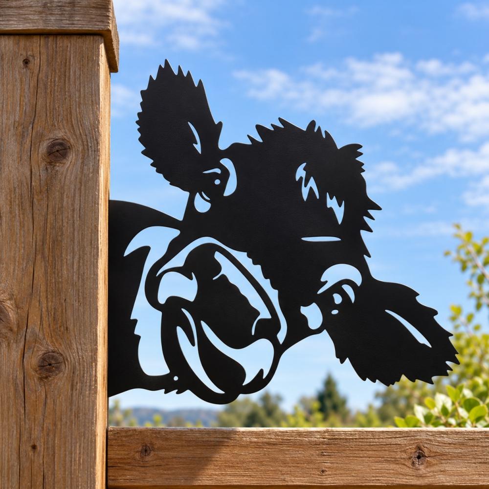 Metal Animal Fence Peekers - Highland Cow