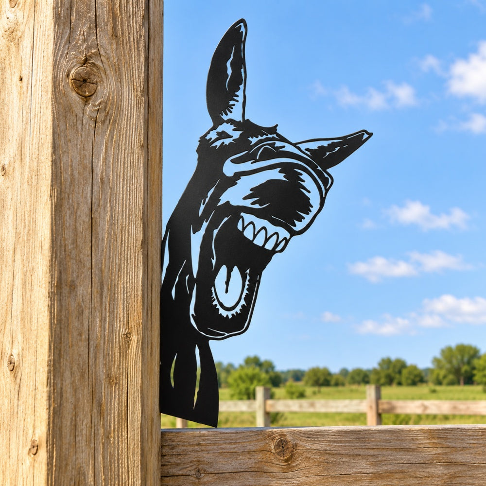 Metal Animal Fence Peekers - Laughing Donkey