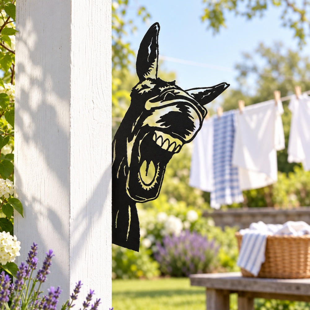 Metal Animal Fence Peekers - Laughing Donkey