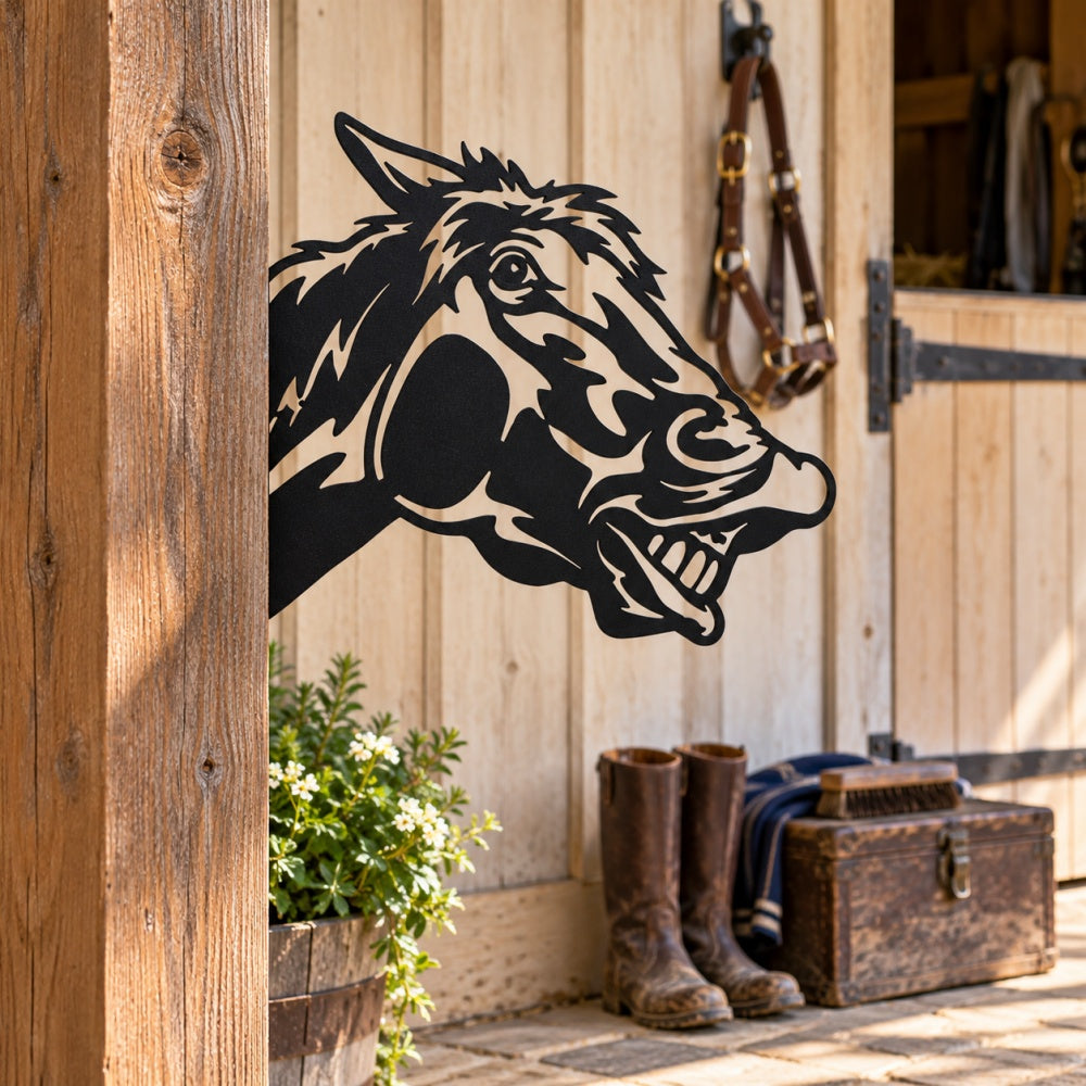 Funny Metal Animal Fence Peeker - Laughing Horse