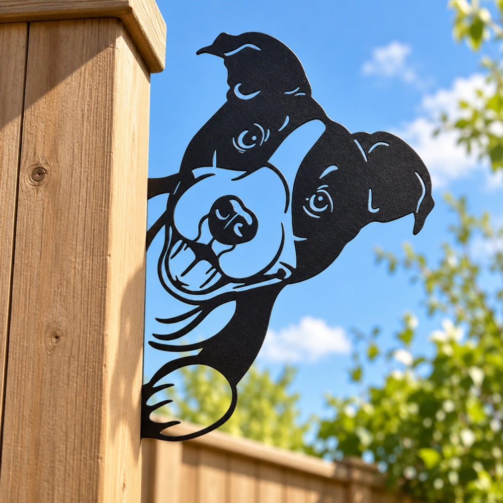 Metal Animal Fence Peekers - Pit Bull
