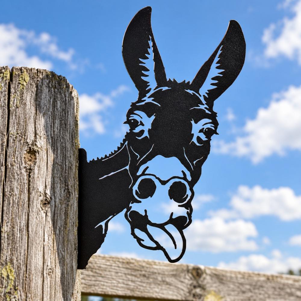 Metal Animal Fence Peekers - Playful Donkey