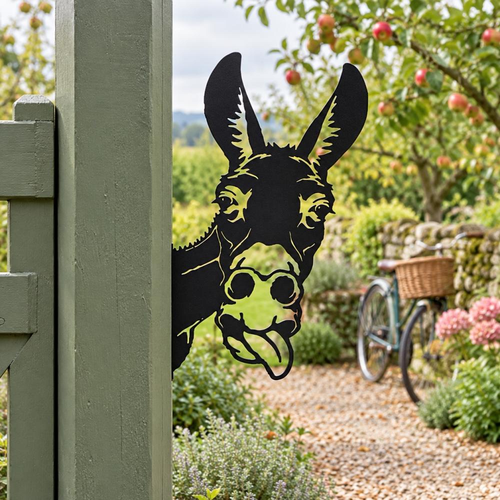 Metal Animal Fence Peekers - Playful Donkey