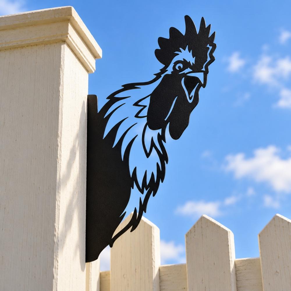 Metal Animal Fence Peekers - Proud Rooster