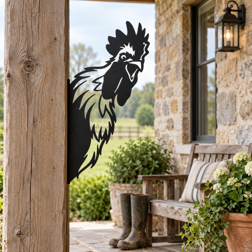 Metal Animal Fence Peekers - Proud Rooster