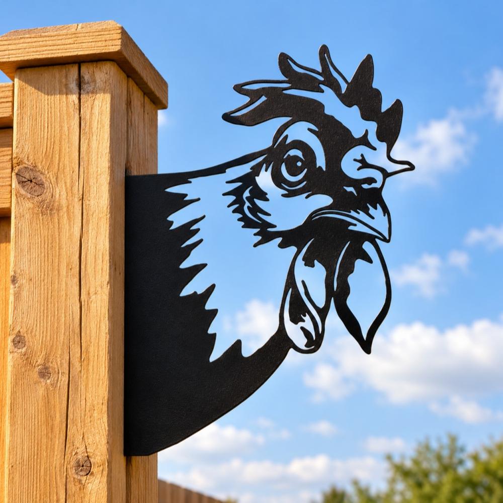 Metal Animal Fence Peekers - Rooster