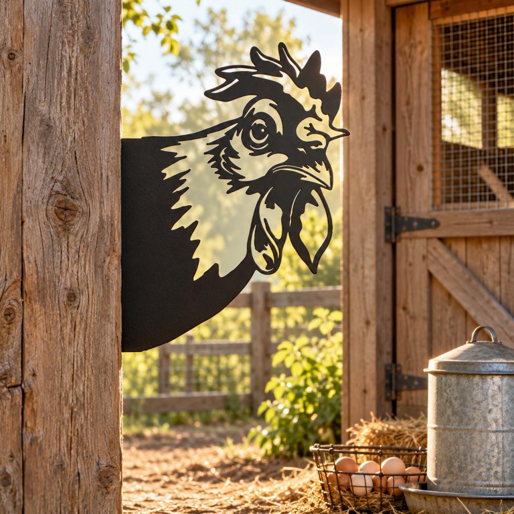 Metal Animal Fence Peekers - Rooster