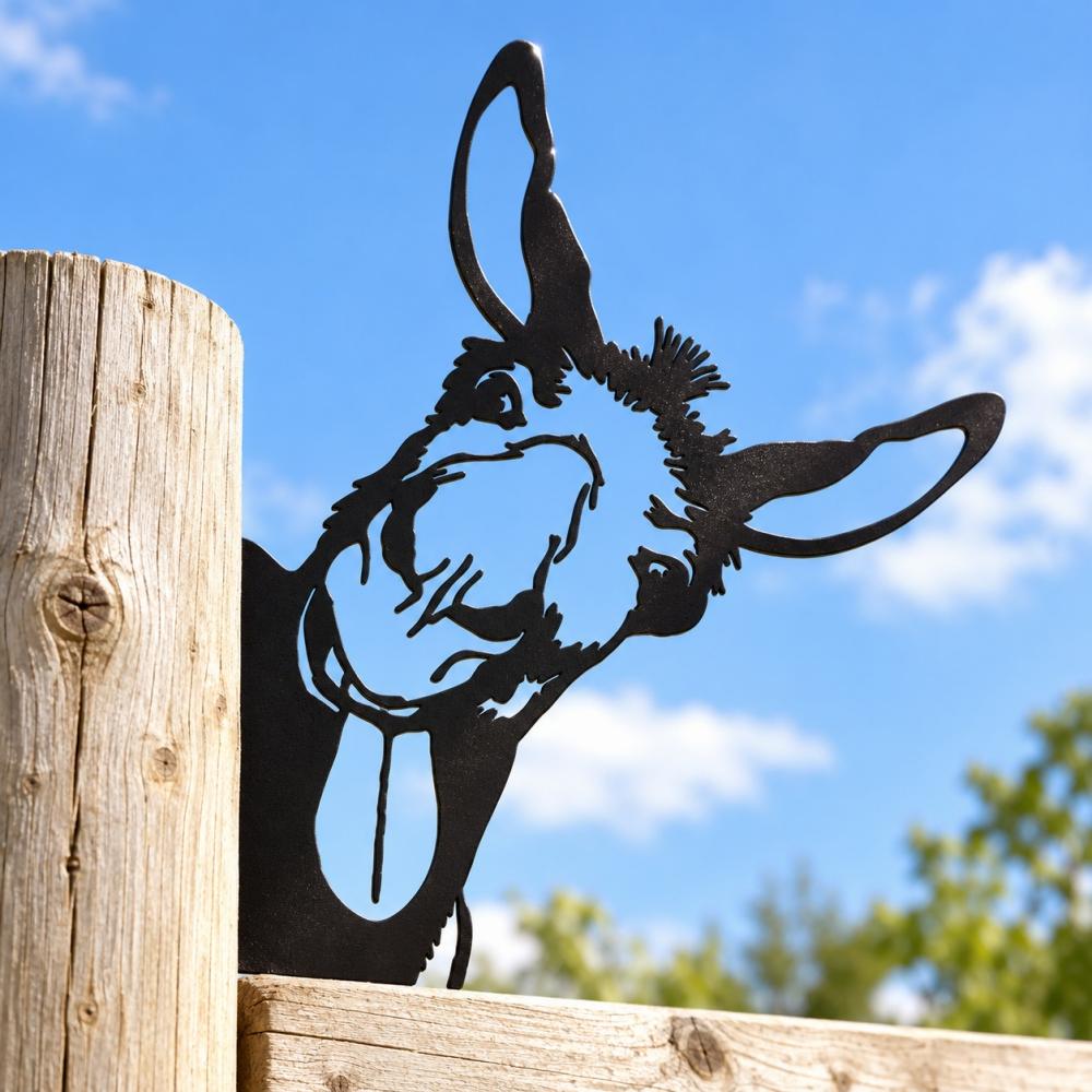 Metal Animal Fence Peekers - Smiling Donkey
