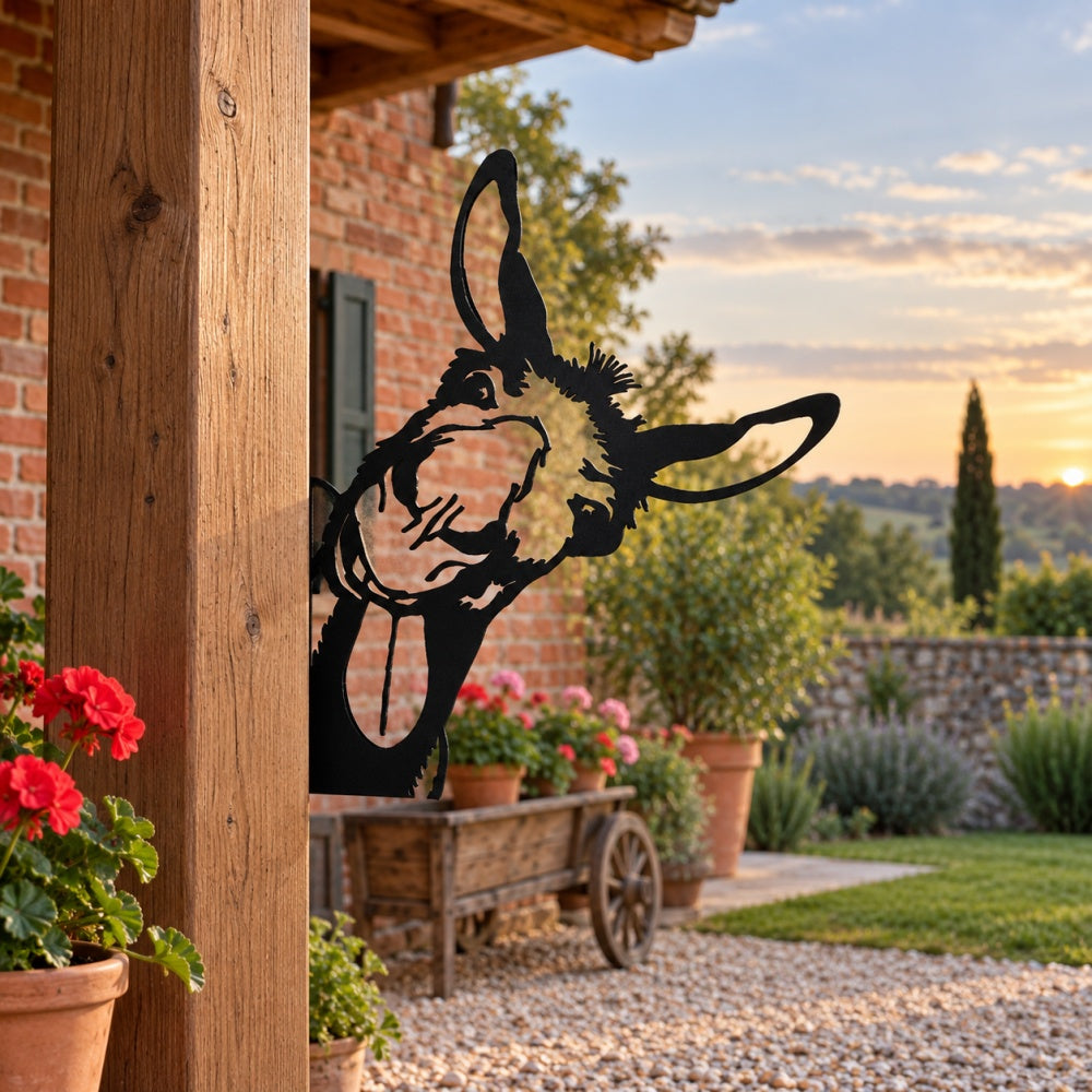 Metal Animal Fence Peekers - Smiling Donkey