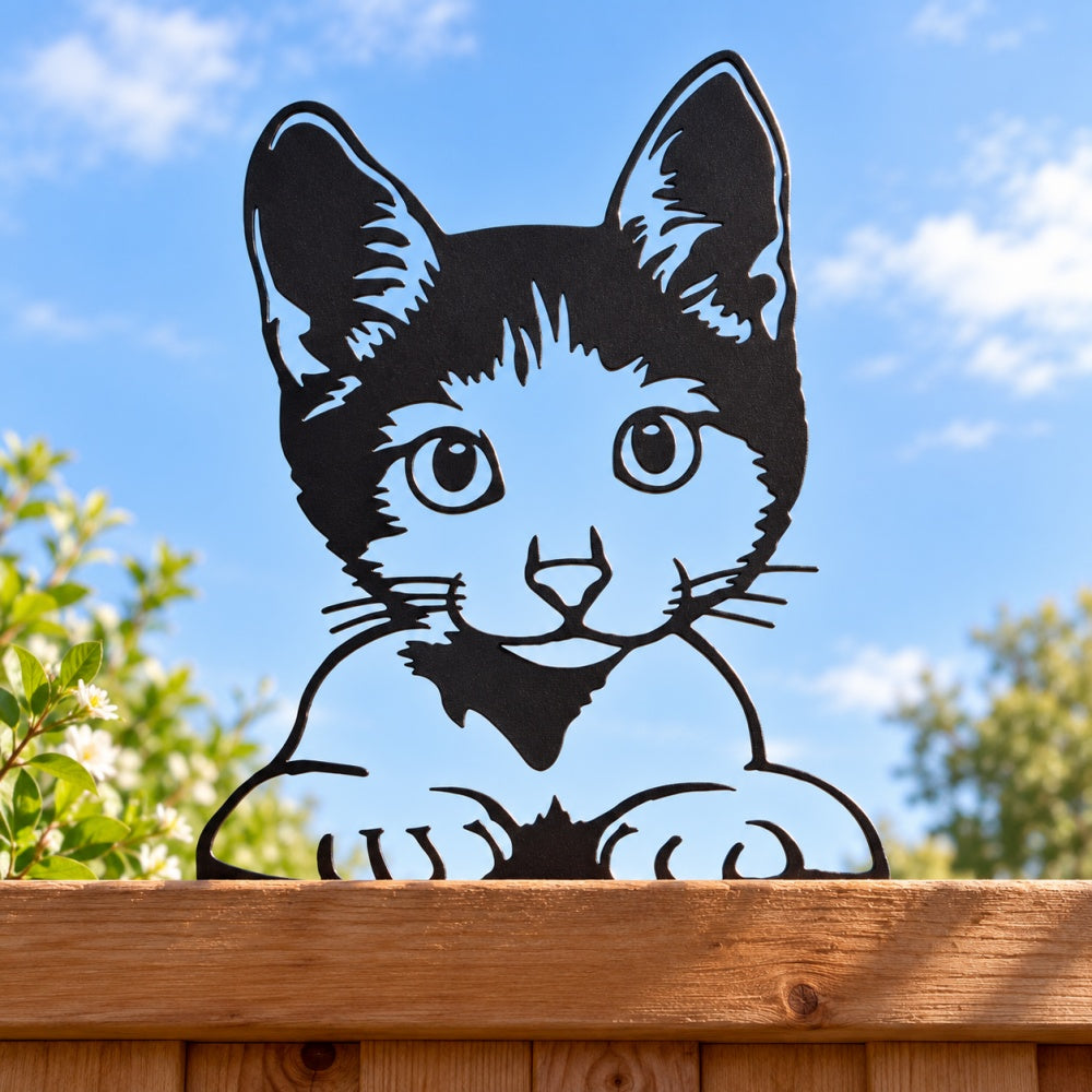 Metal Animal Fence Toppers - Curious Cat