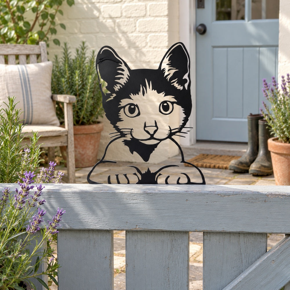 Metal Animal Fence Toppers - Curious Cat