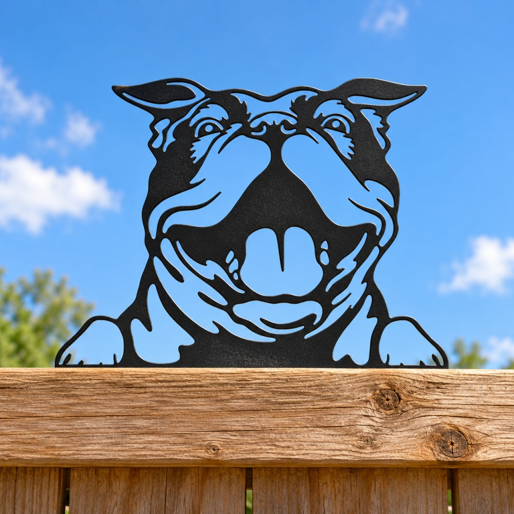 Metal Animal Fence Toppers - Happy Bulldog