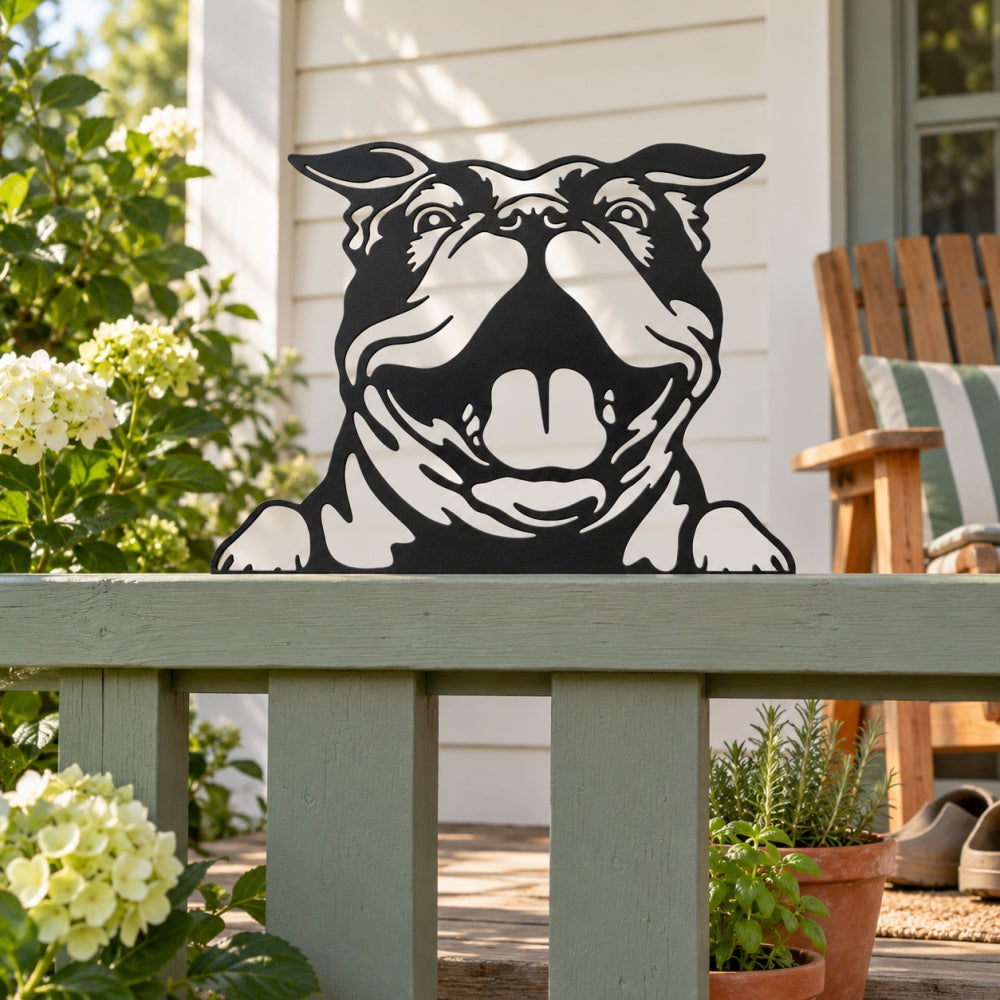 Metal Animal Fence Toppers - Happy Bulldog