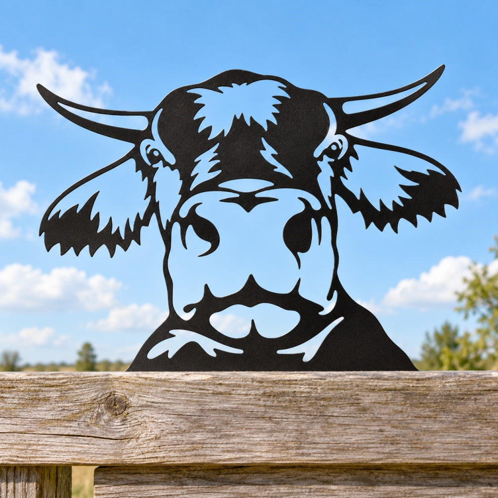 Metal Animal Fence Toppers - Highland Cow