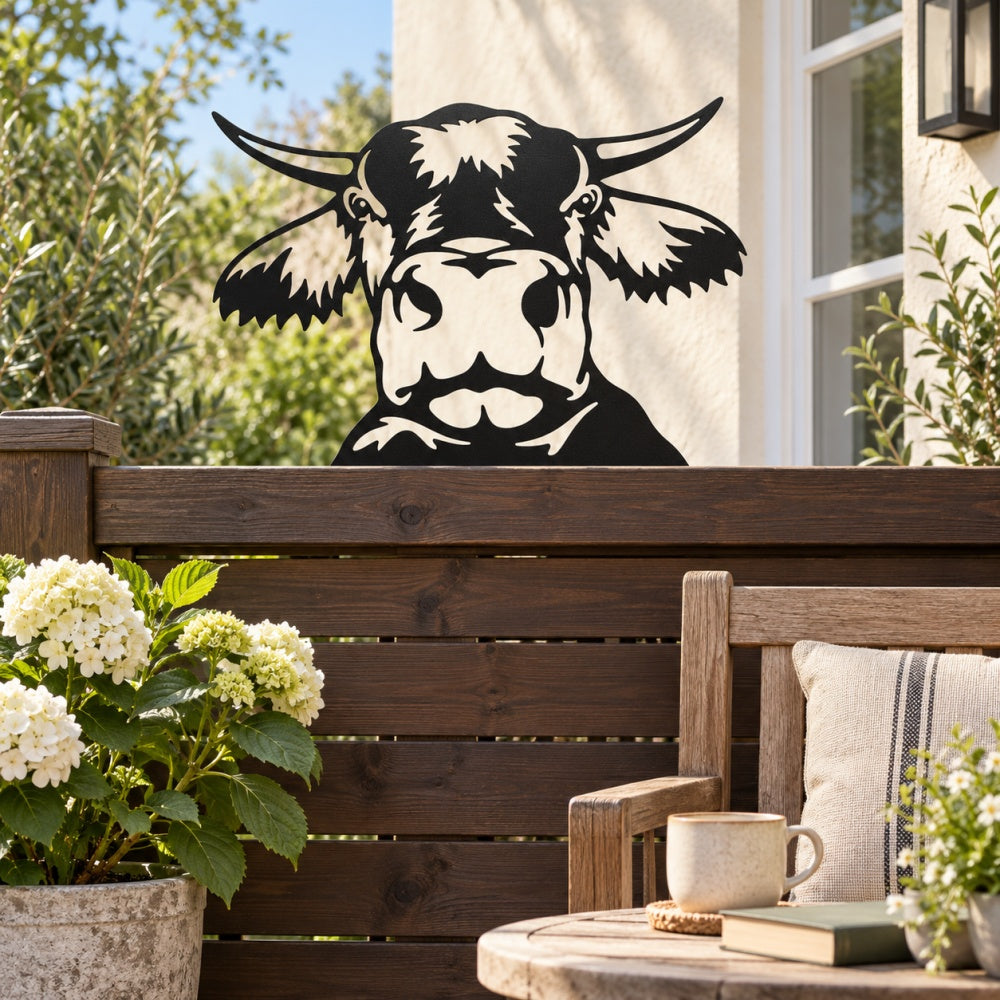 Metal Animal Fence Toppers - Highland Cow