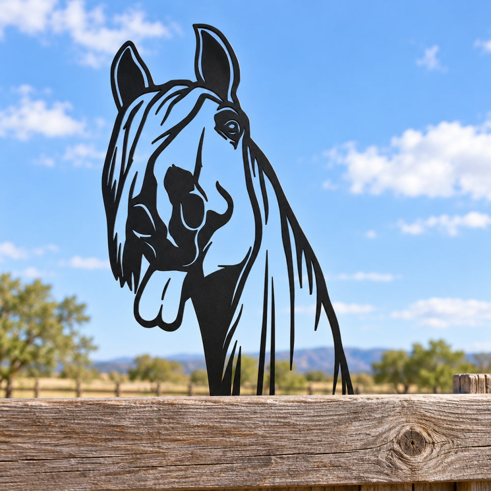 Metal Animal Fence Toppers - Long-Mane Horse