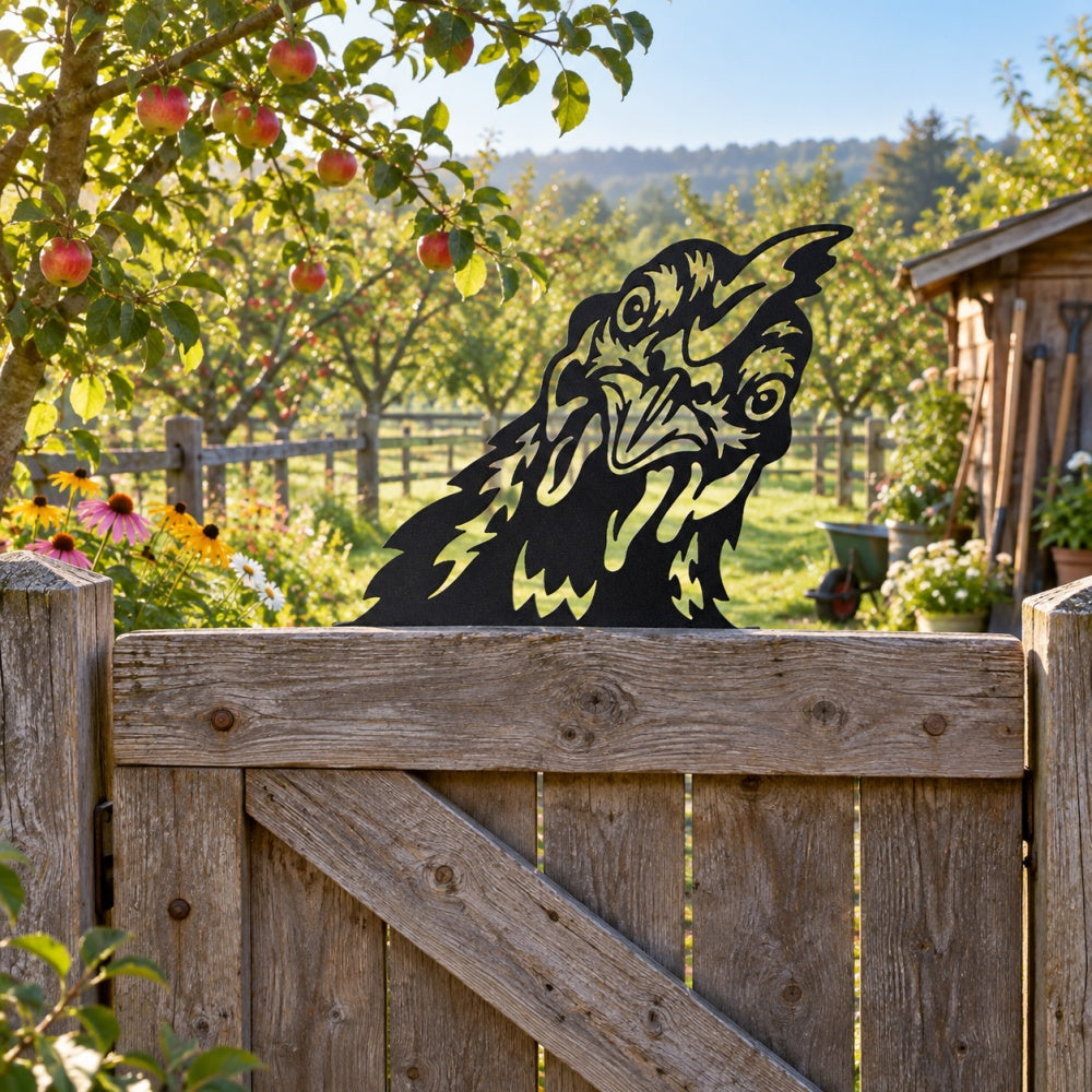 Metal Animal Fence Toppers - Rooster