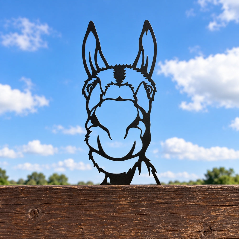 Metal Animal Fence Toppers - Shaggy Donkey