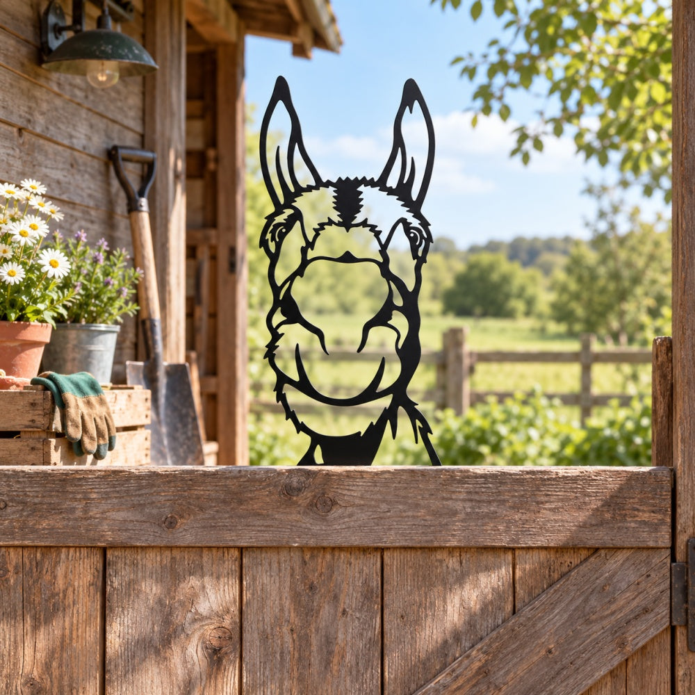 Metal Animal Fence Toppers - Shaggy Donkey