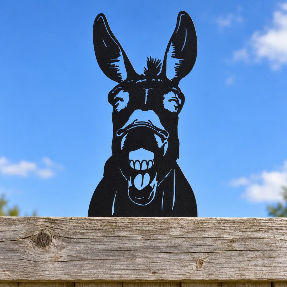 Metal Animal Fence Toppers - Smiling Donkey