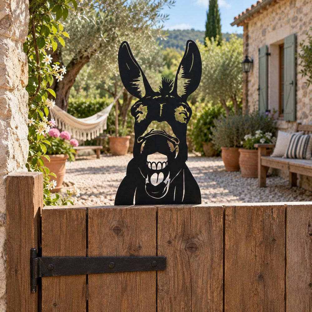 Metal Animal Fence Toppers - Smiling Donkey
