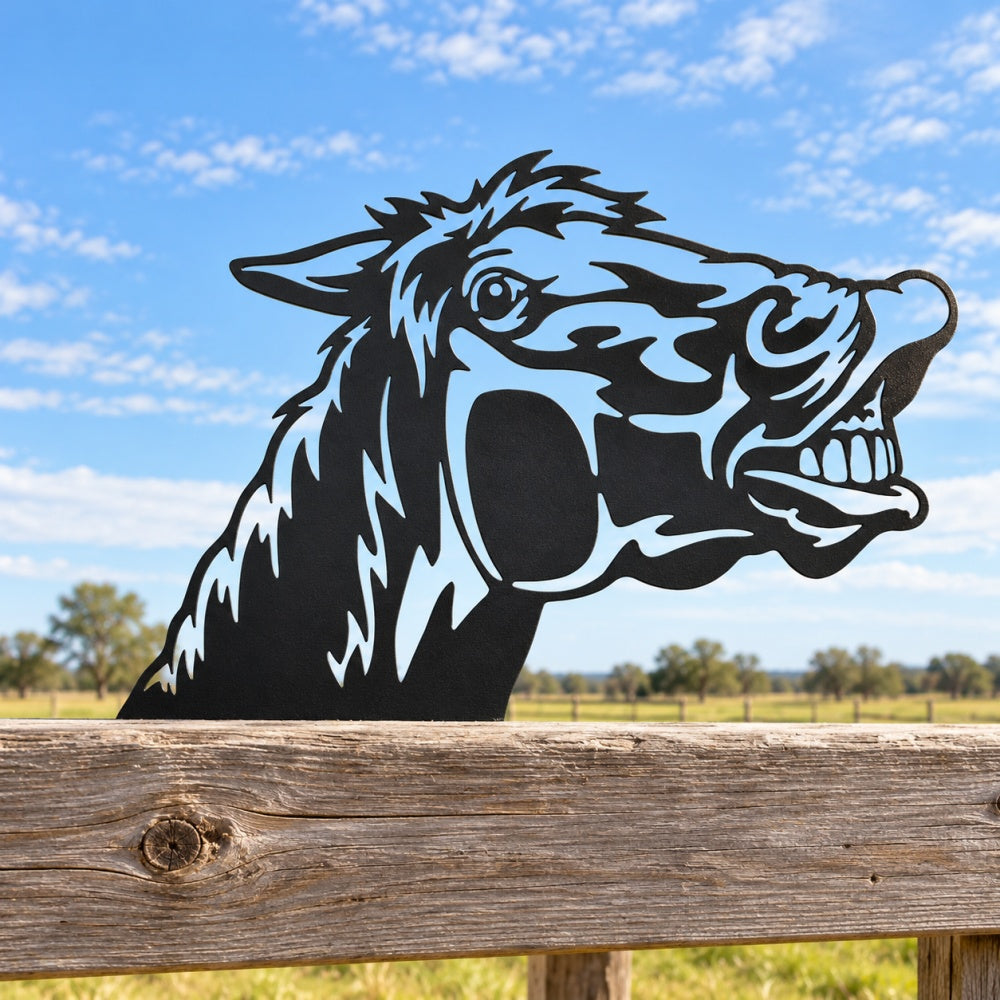 Metal Animal Fence Toppers - Smiling Horse