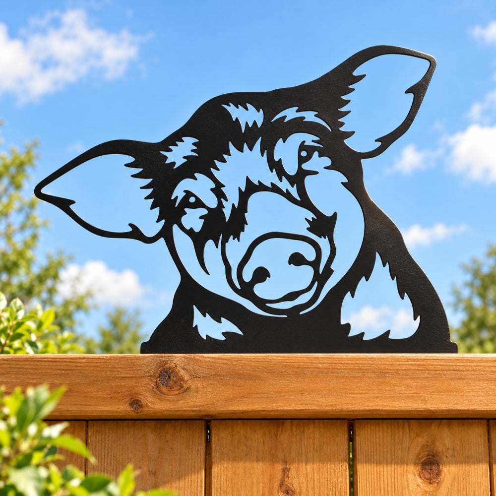 Metal Animal Fence Toppers - Smiling Pig