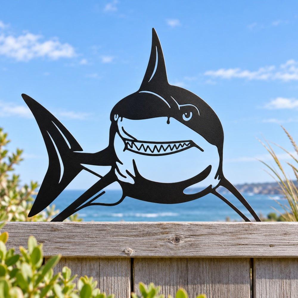 Metal Animal Fence Toppers - Smiling Shark