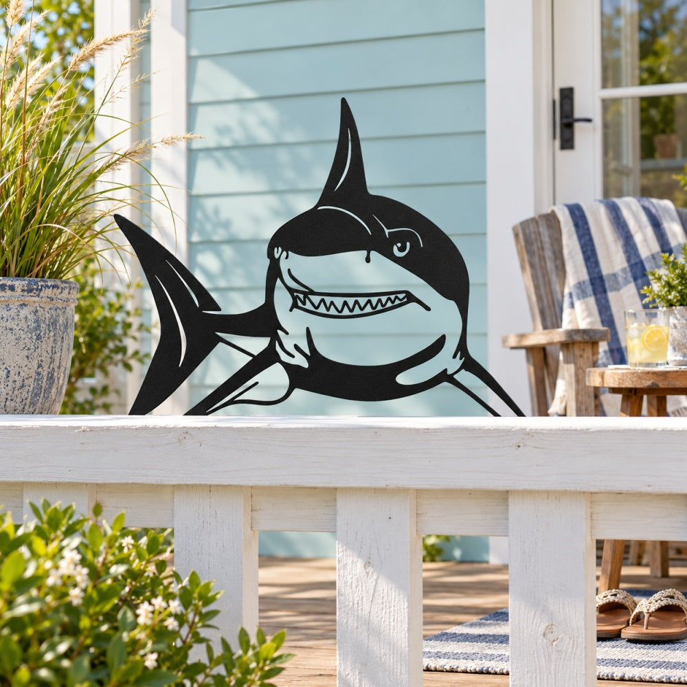 Metal Animal Fence Toppers - Smiling Shark